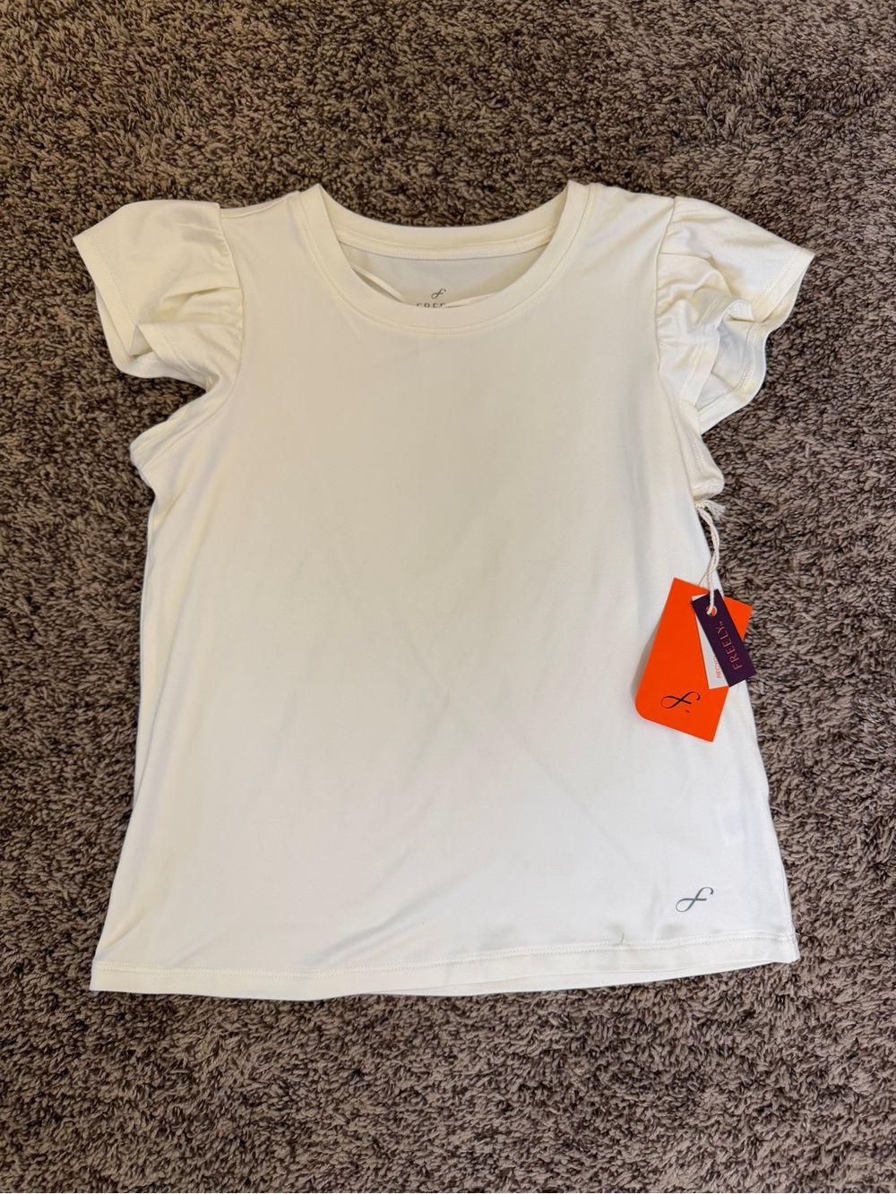 Freely Girls Medium White Ruffle Flutter Sleeve Athletic Top Shirt NWT